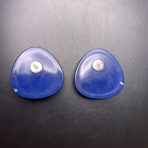 Chunky Bold Earrings Navy Blue White Gold Tone 80s 90s Big Large Runway Vintage - Picture 3 of 6